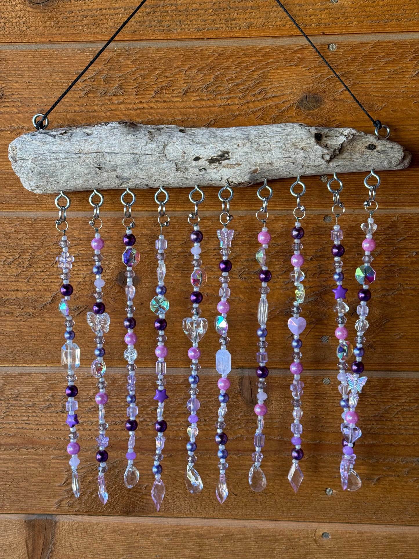 Coastal Beaded Suncatcher with Driftwood | Ocean Blue Hanging Decor