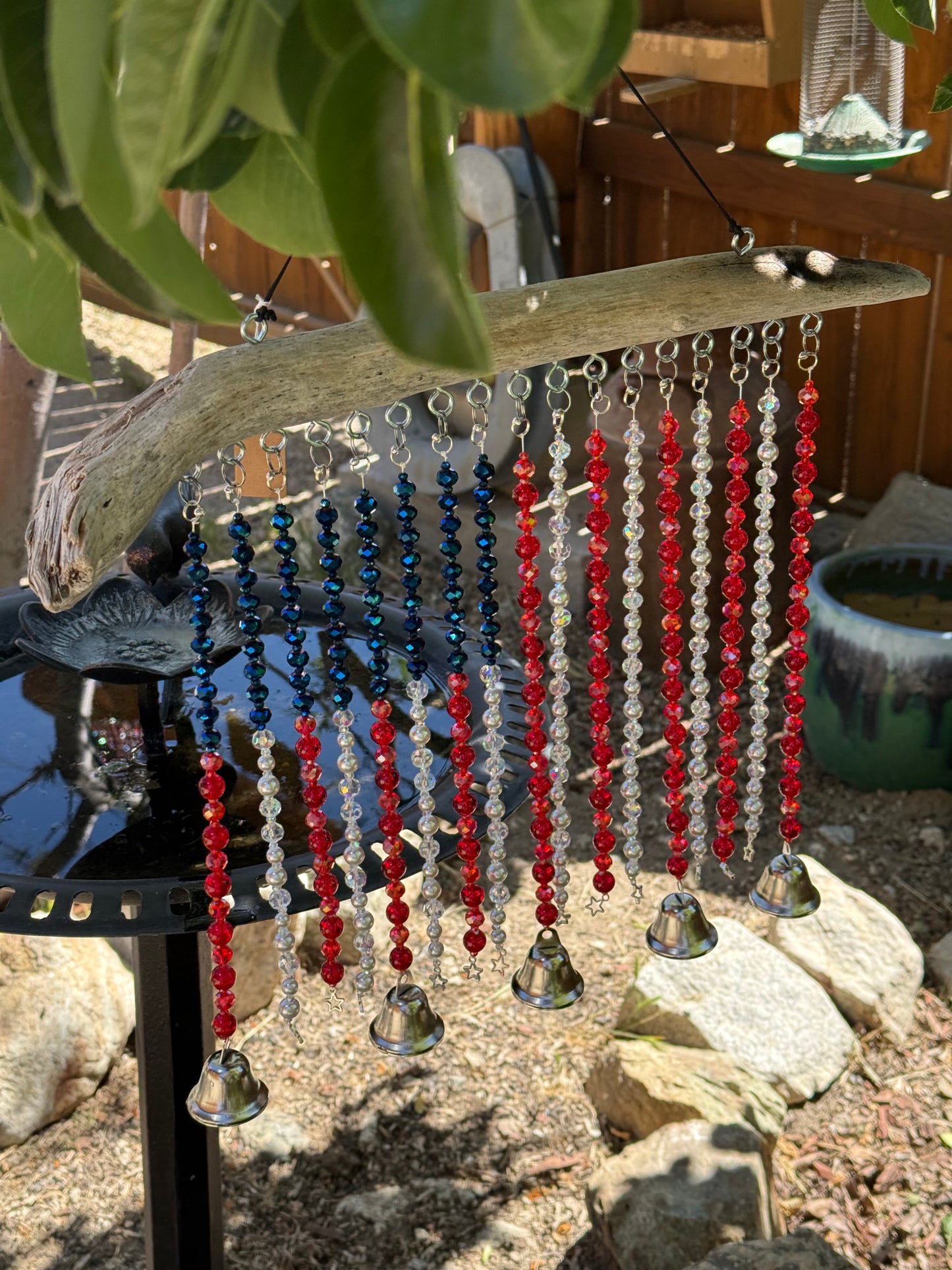 Glass Bead Driftwood American Flag Suncatcher / Wind Chime - large