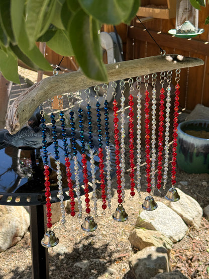 Glass Bead Driftwood American Flag Suncatcher / Wind Chime - large
