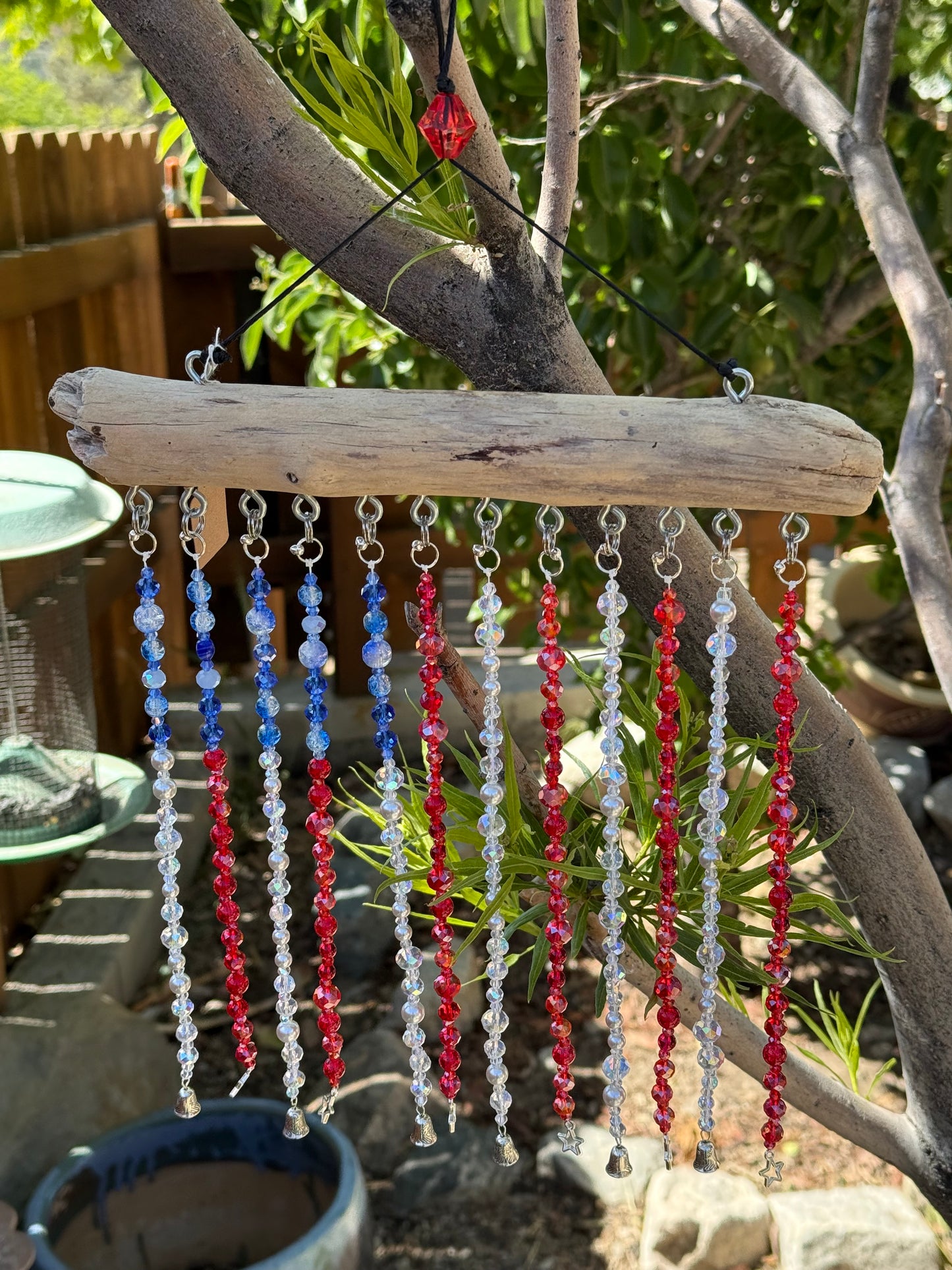 Glass Bead and Driftwood American Flag Suncatcher - medium