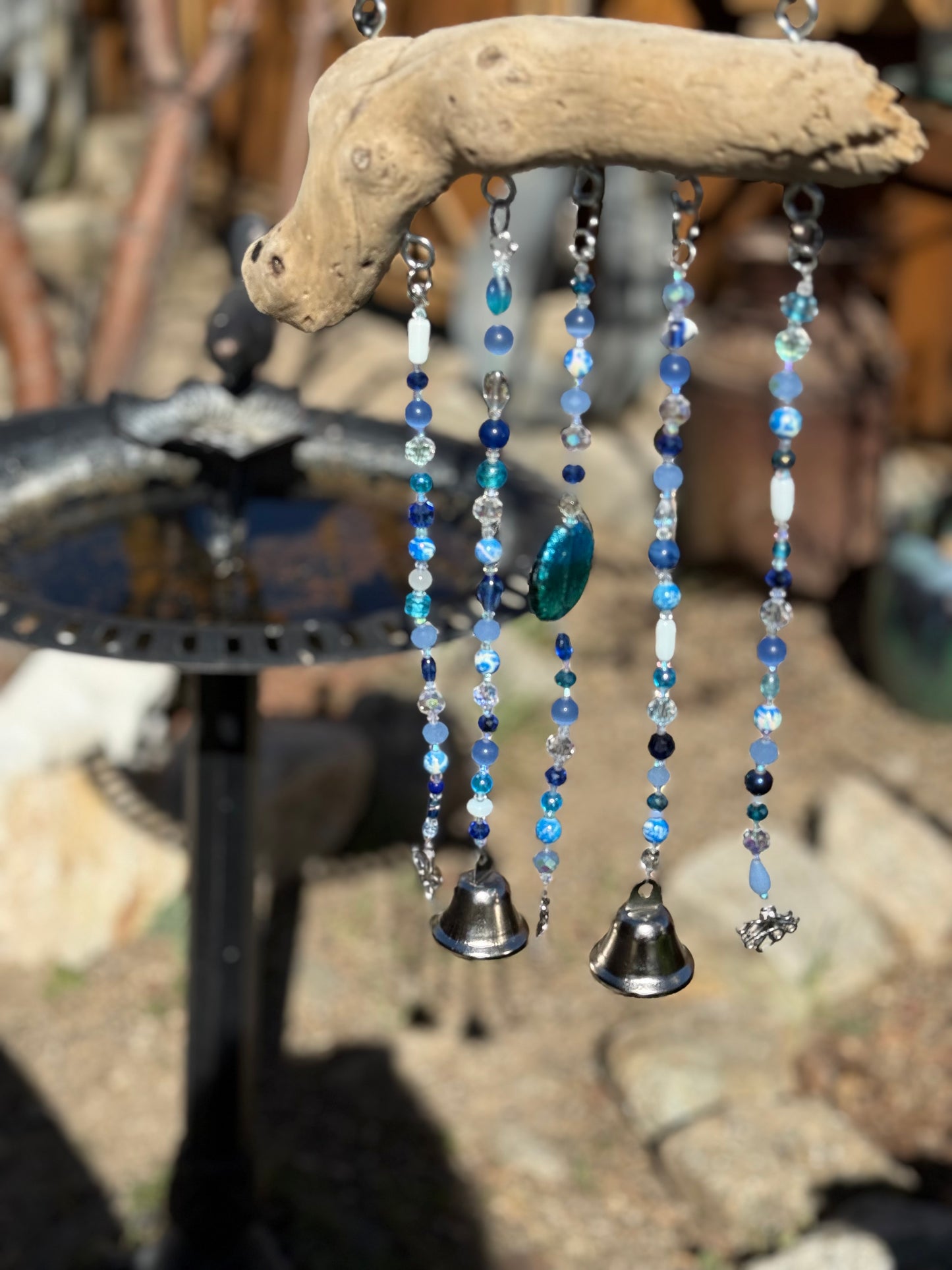 Blue Glass and Driftwood Wind Chime / Suncatcher