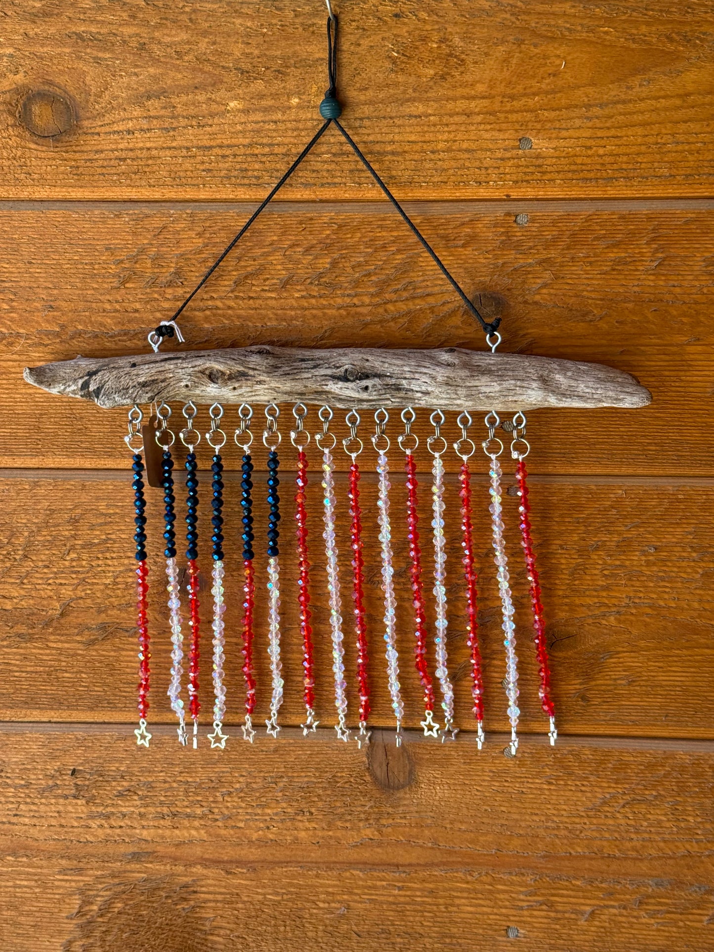 American Flag Glass Bead Driftwood Suncatcher - Medium 2