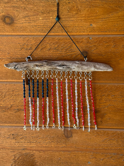 American Flag Glass Bead Driftwood Suncatcher - Medium 2