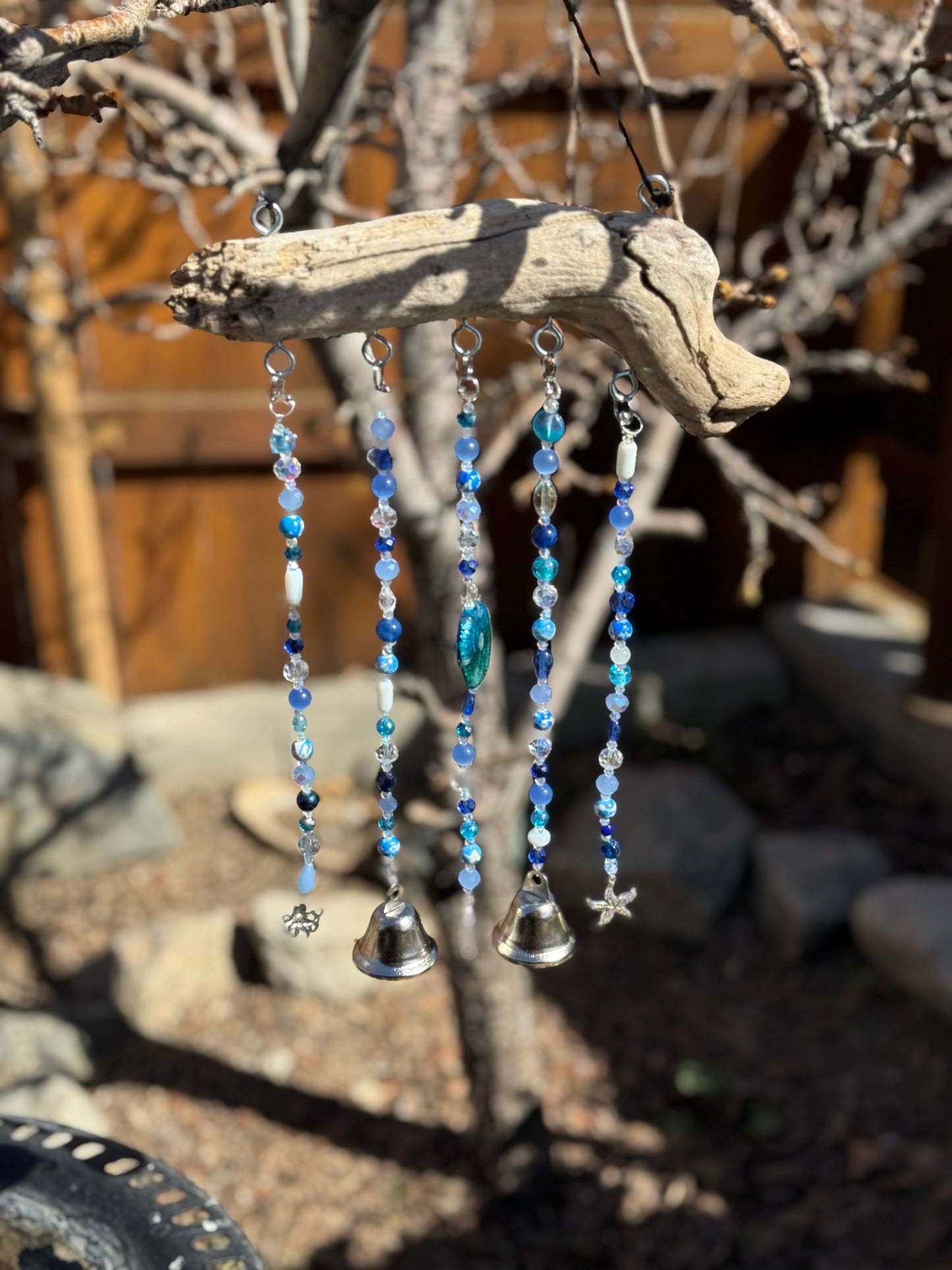 Blue Glass and Driftwood Wind Chime / Suncatcher