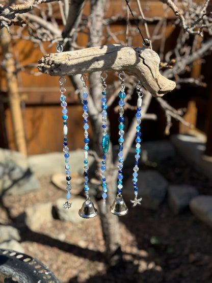 Blue Glass and Driftwood Wind Chime / Suncatcher