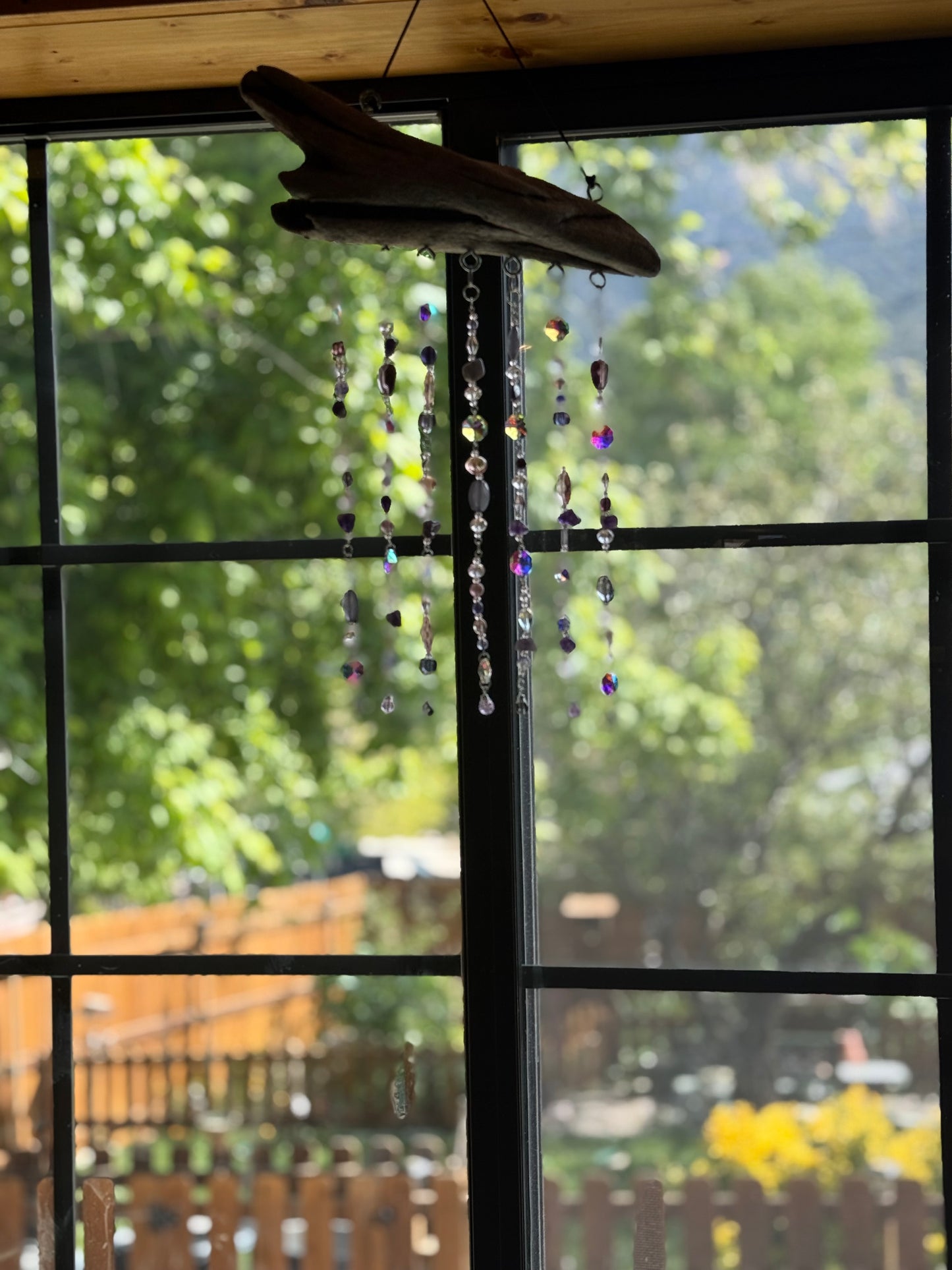 Purple Beaded Suncatcher with Driftwood | Boho Window Decor | Glass Beads | Handmade Hanging Suncatcher