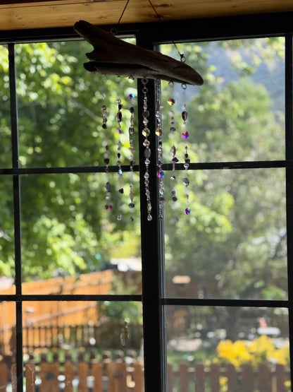 Purple Beaded Suncatcher with Driftwood | Boho Window Decor | Glass Beads | Handmade Hanging Suncatcher