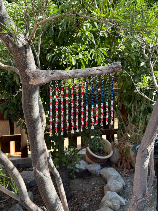 American Flag Glass Bead Driftwood Suncatcher - Med 3