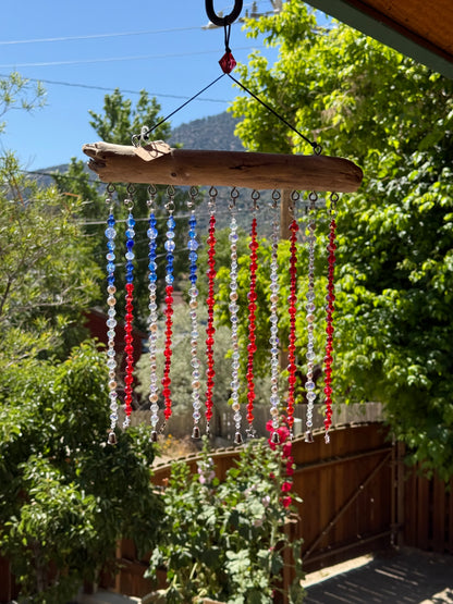 Glass Bead and Driftwood American Flag Suncatcher - medium