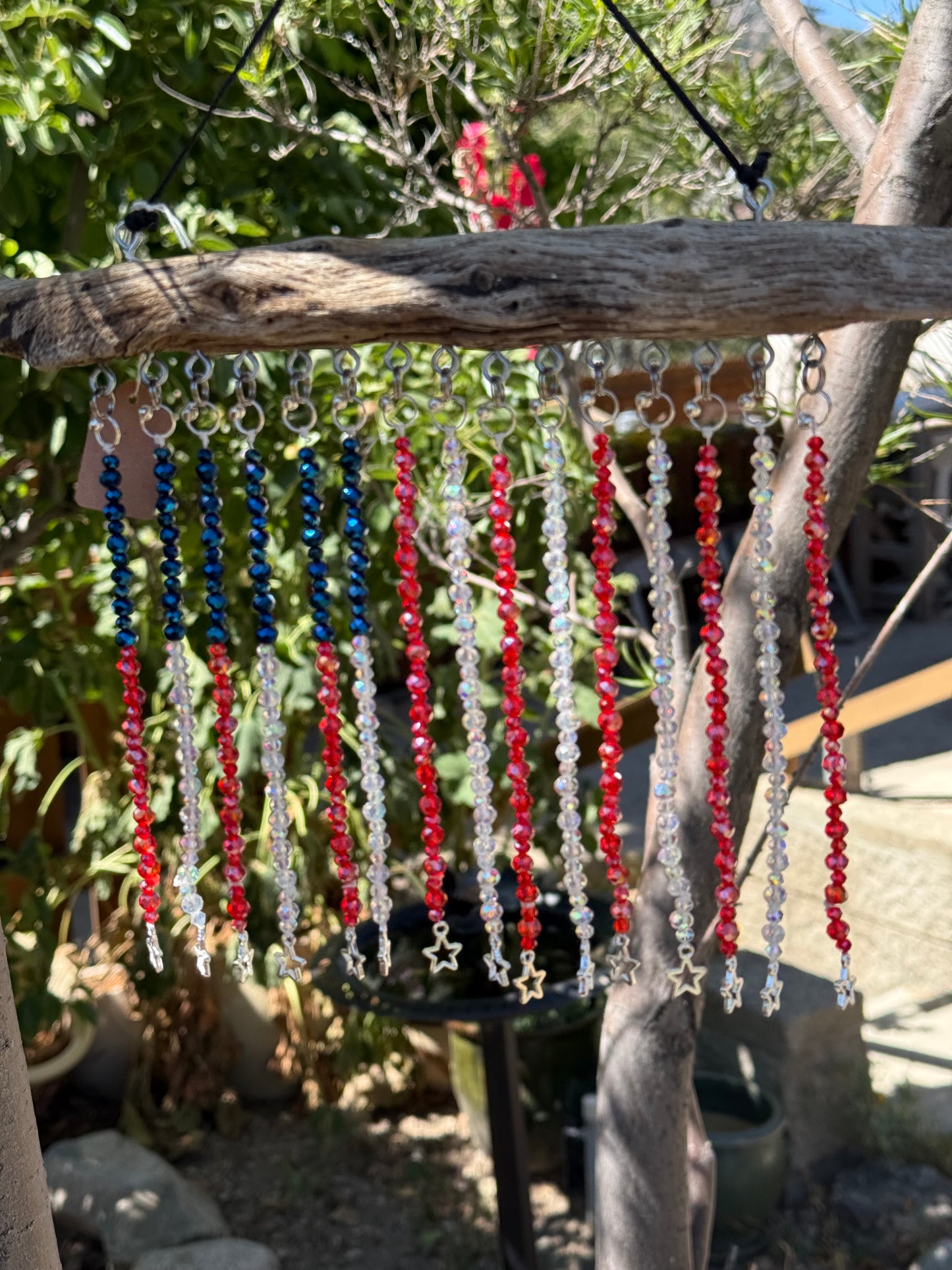 American Flag Glass Bead Driftwood Suncatcher - Medium 2