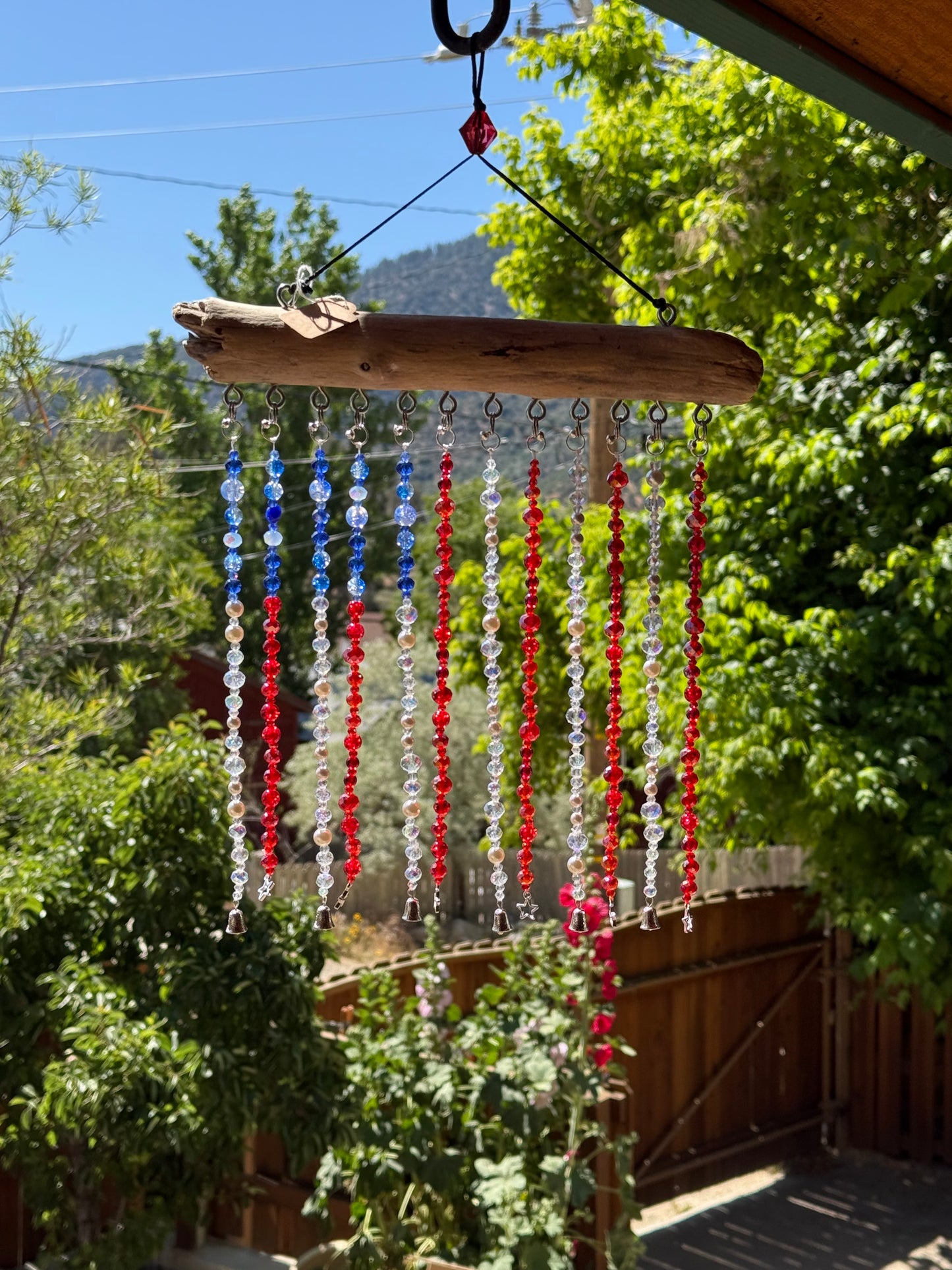 Glass Bead and Driftwood American Flag Suncatcher - medium