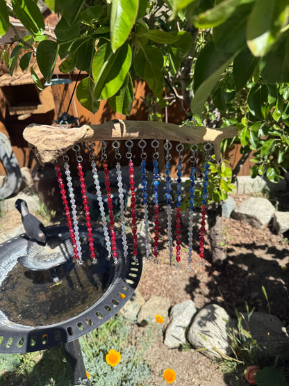 Handmade American Flag Driftwood Beaded Suncatcher