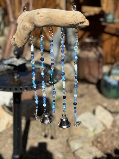 Blue Glass and Driftwood Wind Chime / Suncatcher