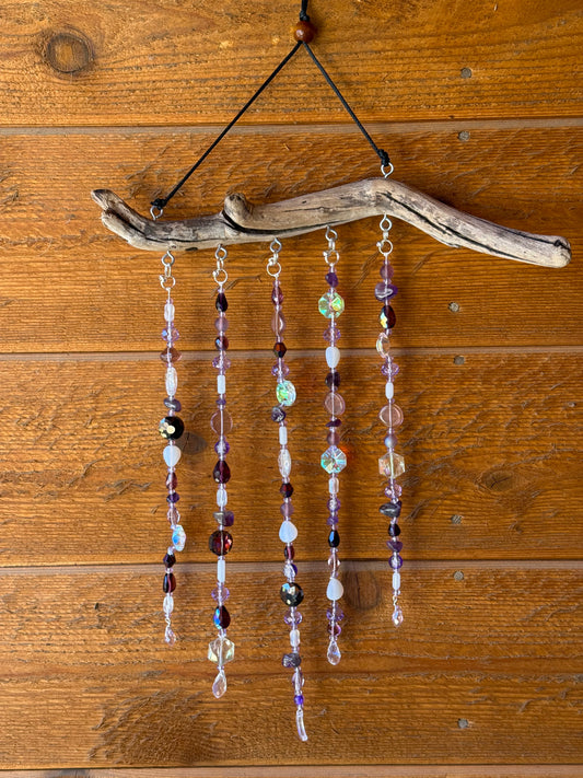Purple Glass Bead Driftwood Suncatcher -