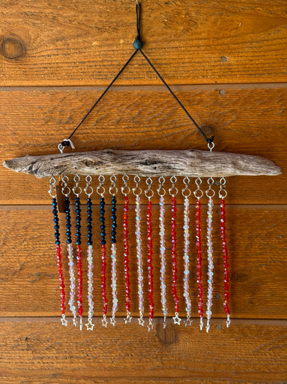 American Flag Glass Bead Driftwood Suncatcher - Medium 2