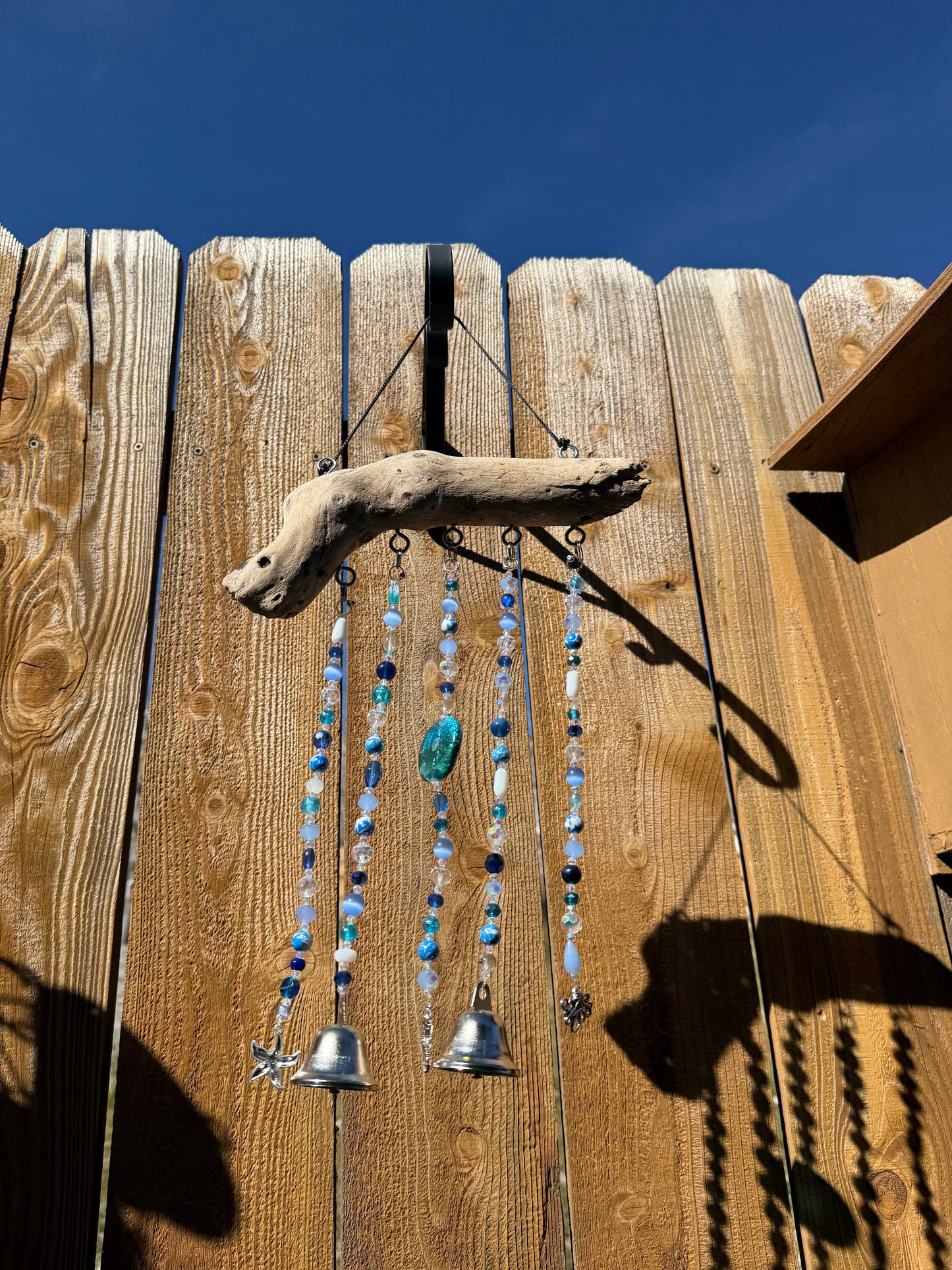 Blue Glass and Driftwood Wind Chime / Suncatcher