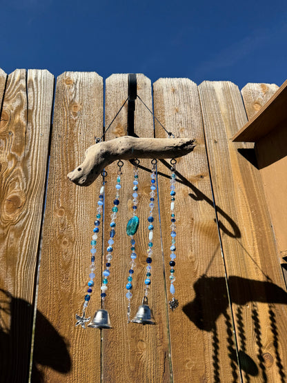Blue Glass and Driftwood Wind Chime / Suncatcher