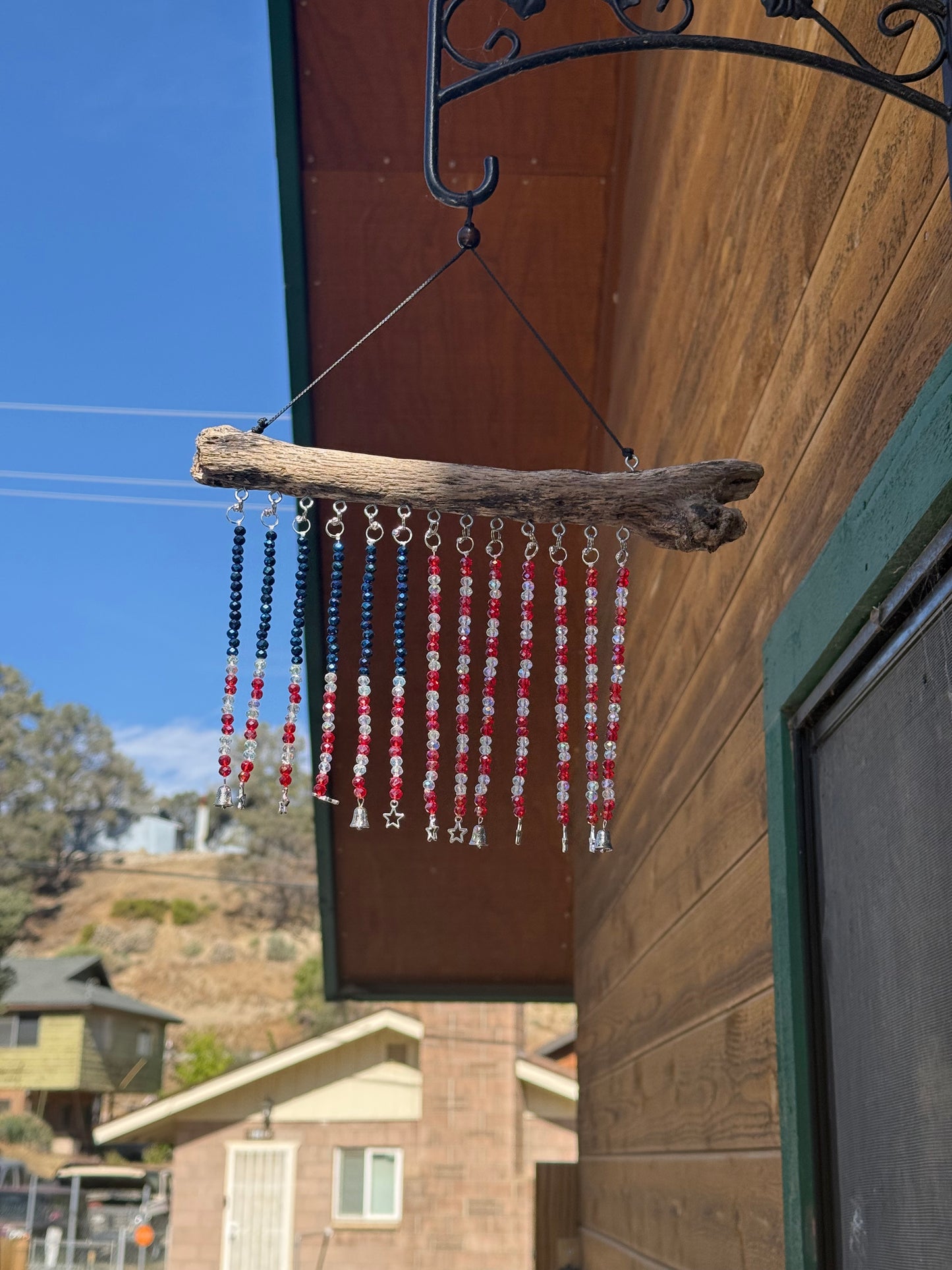 American Flag Glass Bead Driftwood Suncatcher - Med 3