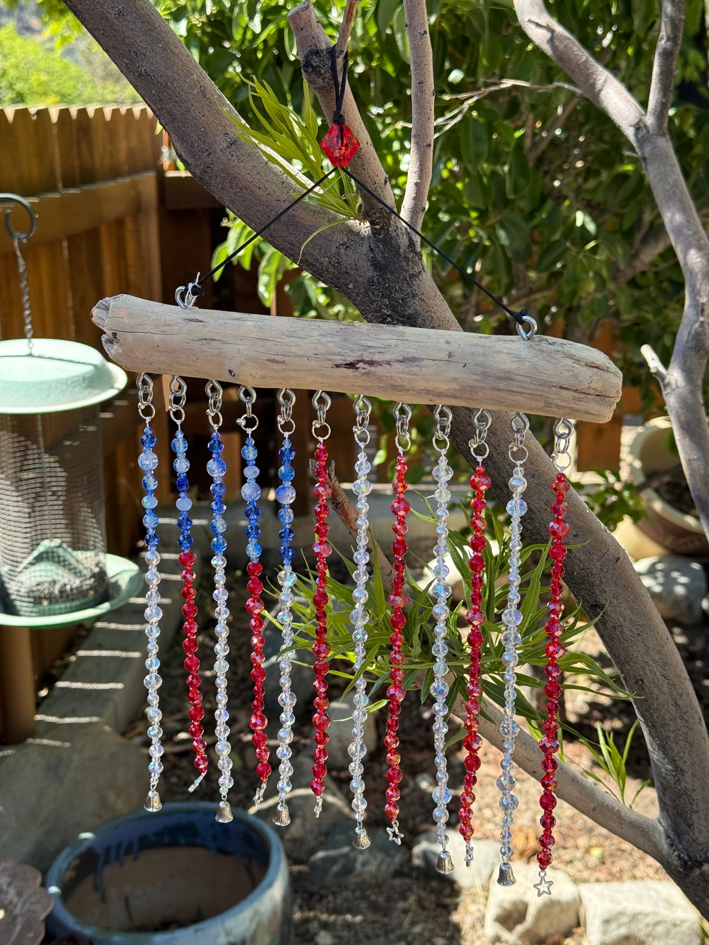 Glass Bead and Driftwood American Flag Suncatcher - medium