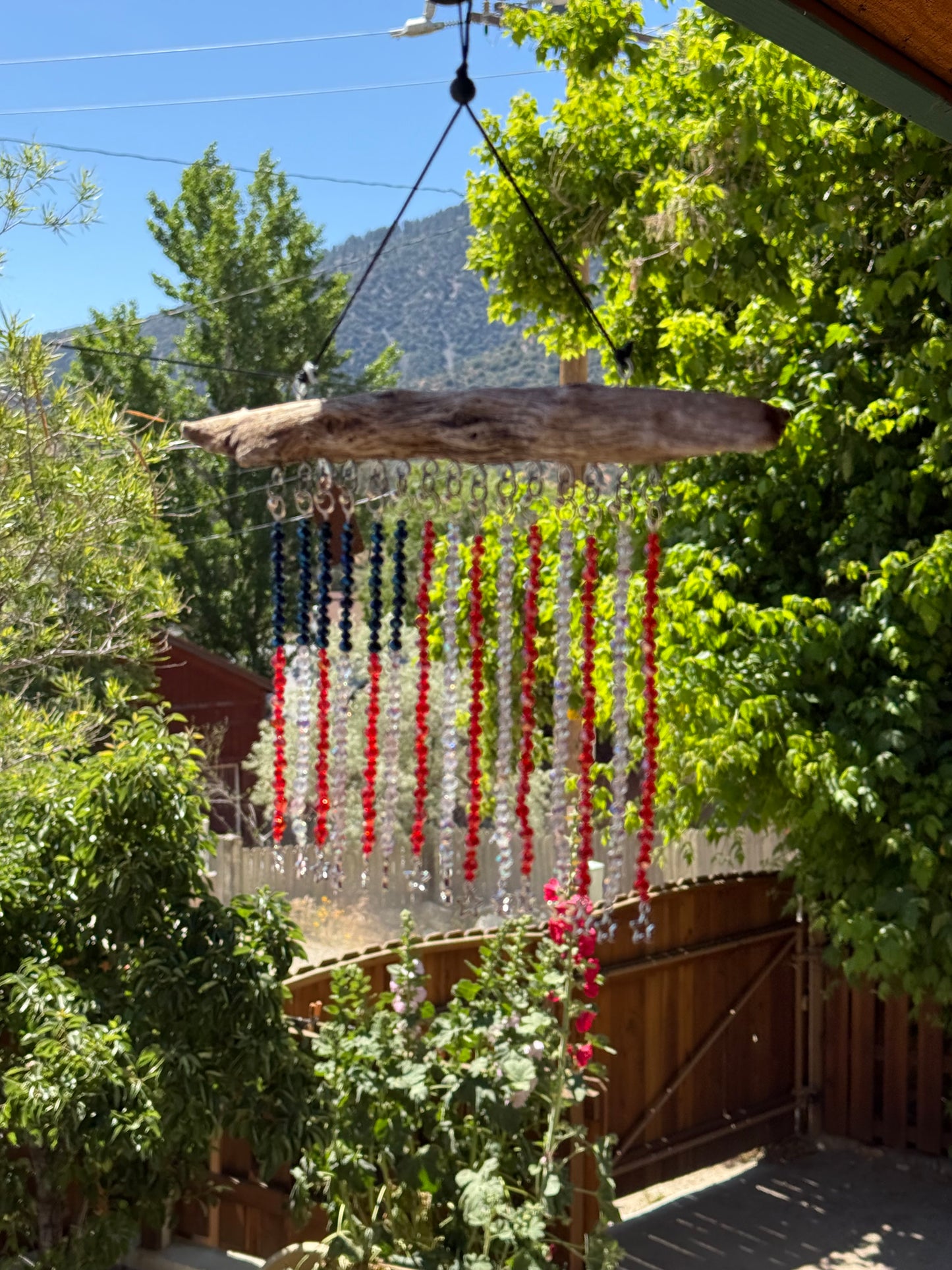 American Flag Glass Bead Driftwood Suncatcher - Medium 2