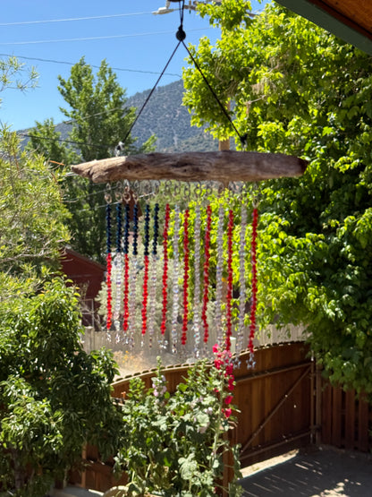 American Flag Glass Bead Driftwood Suncatcher - Medium 2