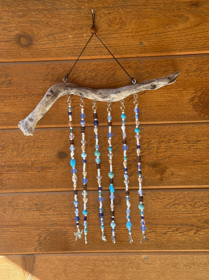 Blue Glass and Driftwood Suncatcher