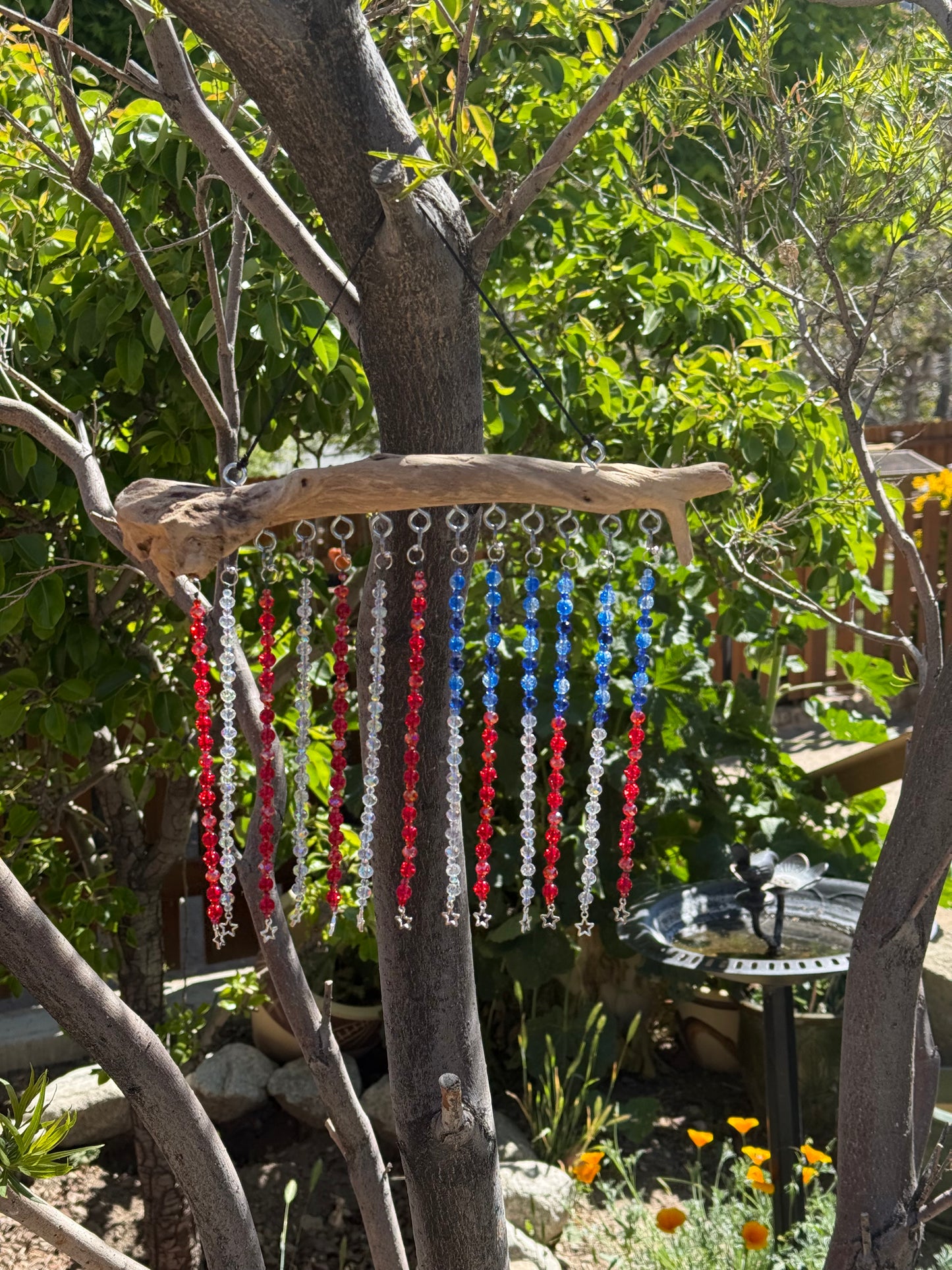 Handmade American Flag Driftwood Beaded Suncatcher