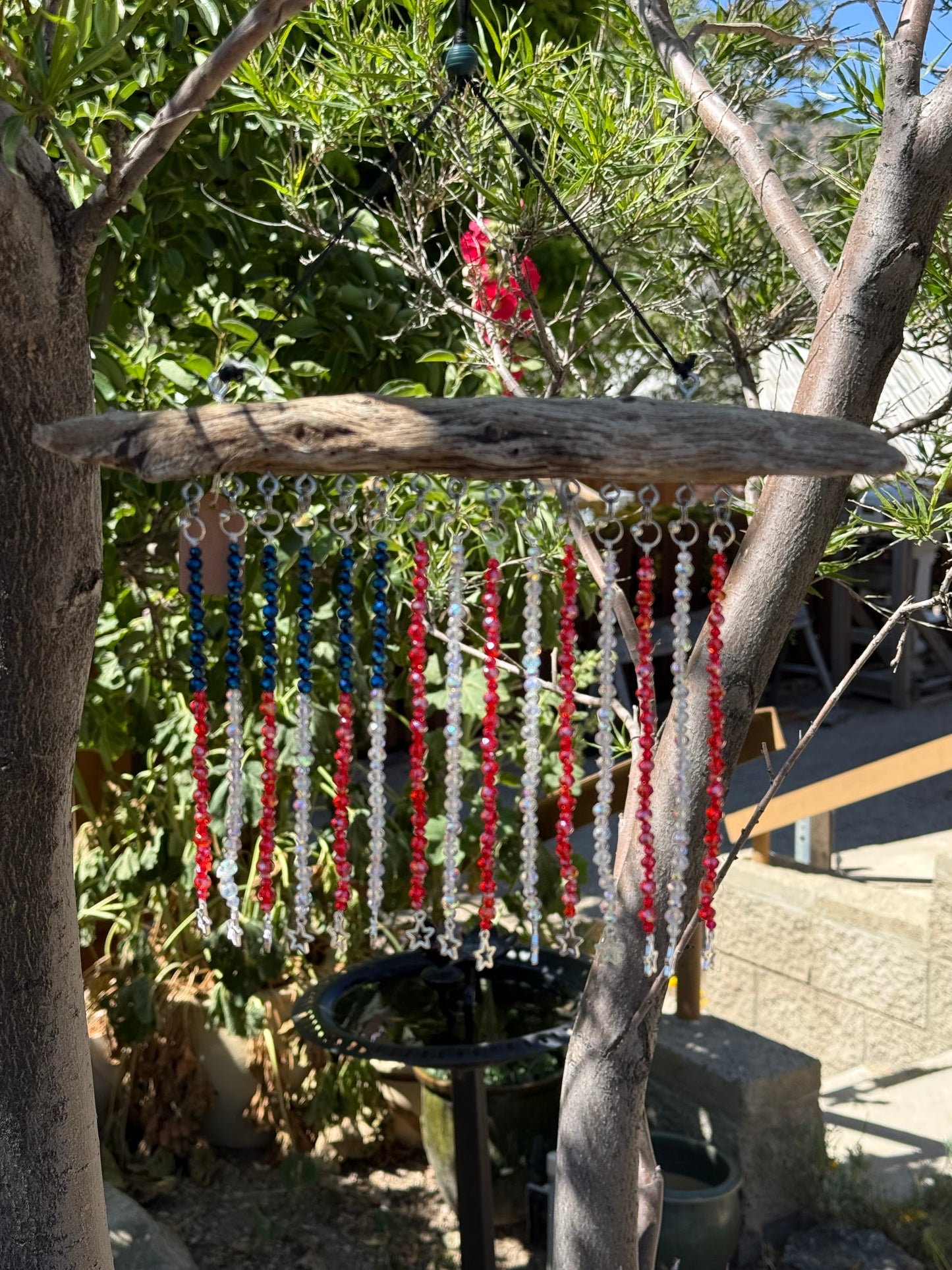 American Flag Glass Bead Driftwood Suncatcher - Medium 2