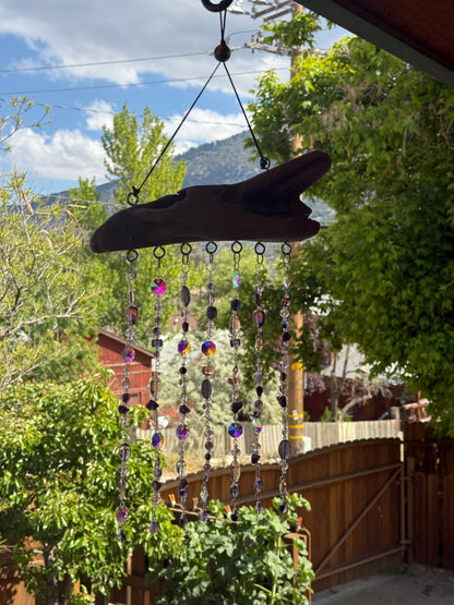 Purple Beaded Suncatcher with Driftwood | Boho Window Decor | Glass Beads | Handmade Hanging Suncatcher