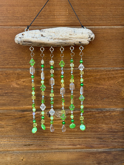 Handmade Beaded Suncatcher: Driftwood - Green