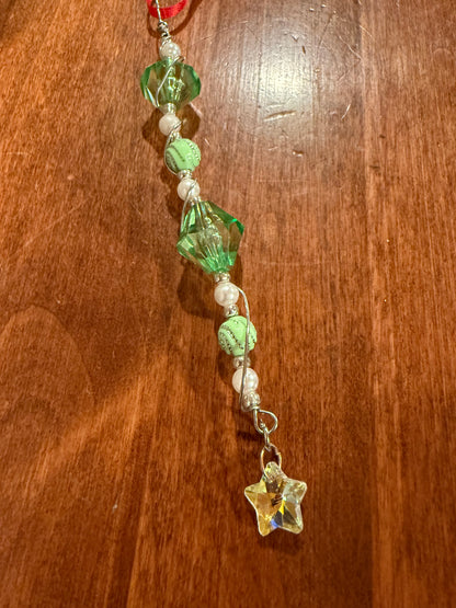 Green - White Beaded Christmas Tree Ornament