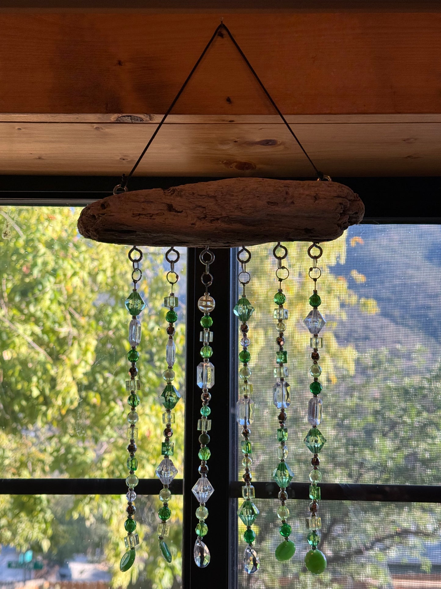 Handmade Beaded Suncatcher: Driftwood - Green