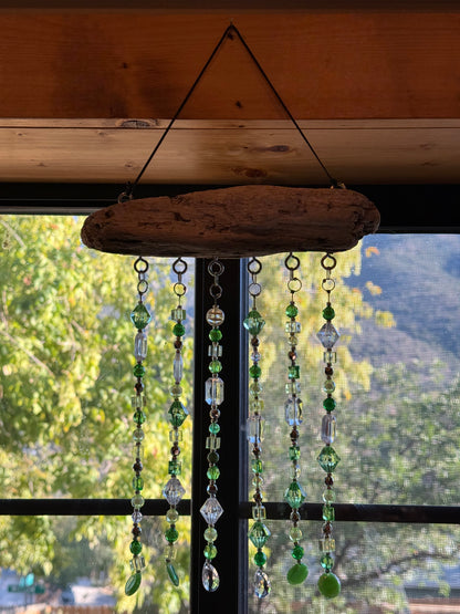 Handmade Beaded Suncatcher: Driftwood - Green