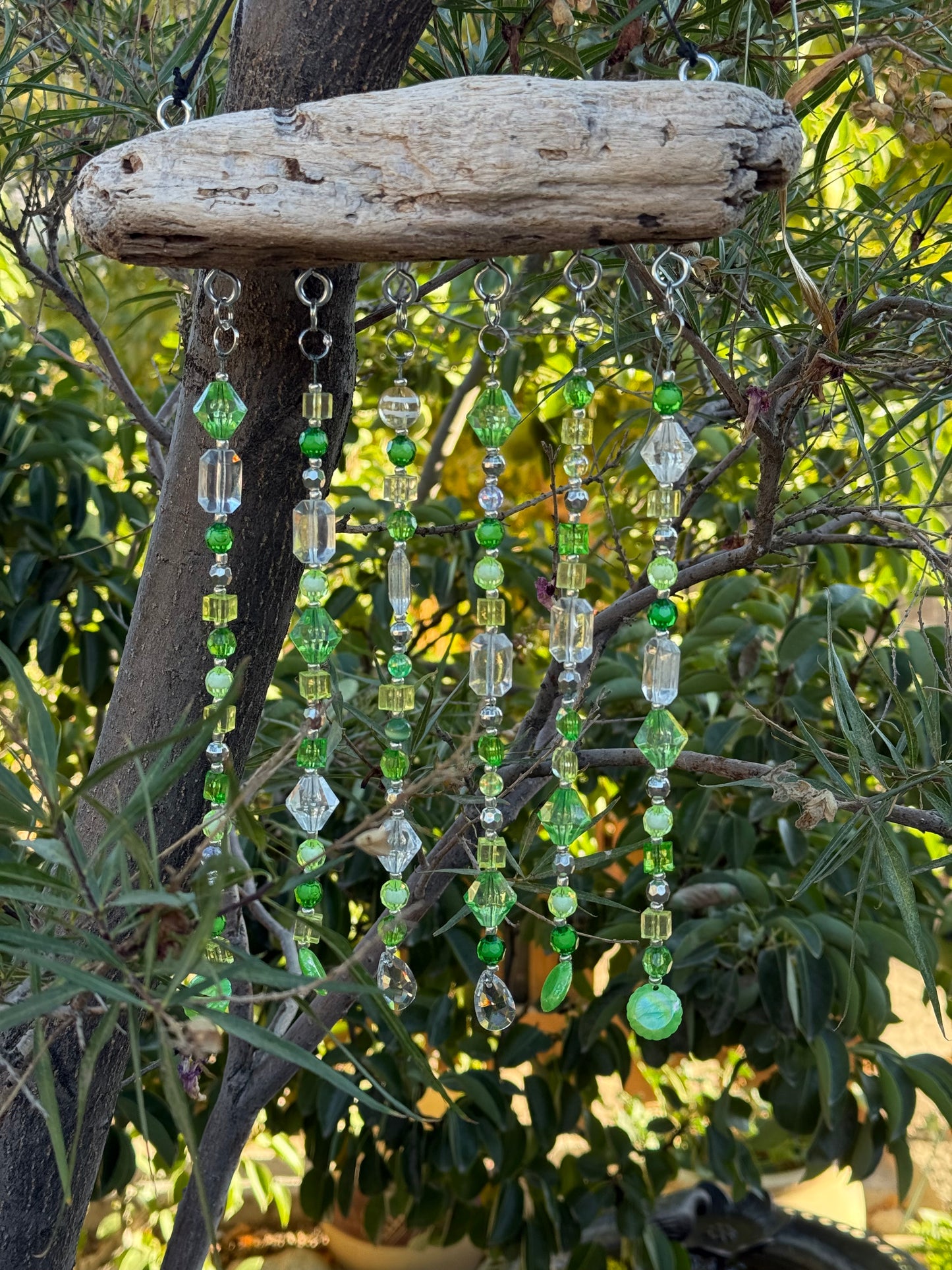 Handmade Beaded Suncatcher: Driftwood - Green