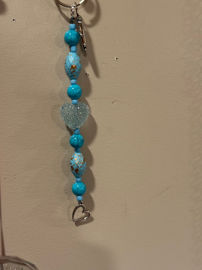 Blue Heart Beaded Keychain | Turquoise Purse Charm | Handmade Key Ring with Heart Charm | Valentine Gift for Her | Bag Accessory