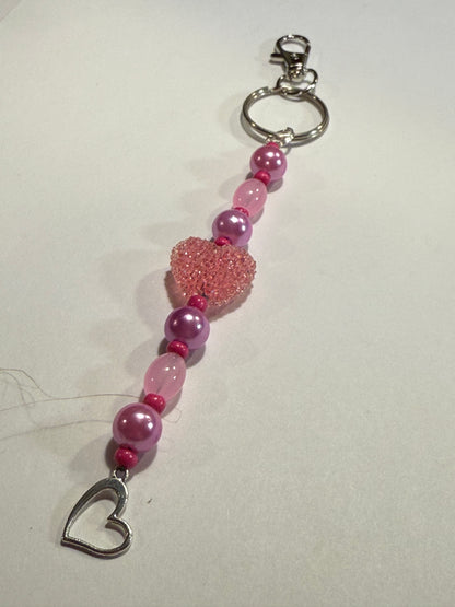 Pink Heart Beaded Keychain or Purse Charm | Valentine Gift for Her | Romantic Handmade Accessory | Love Heart Keyring
