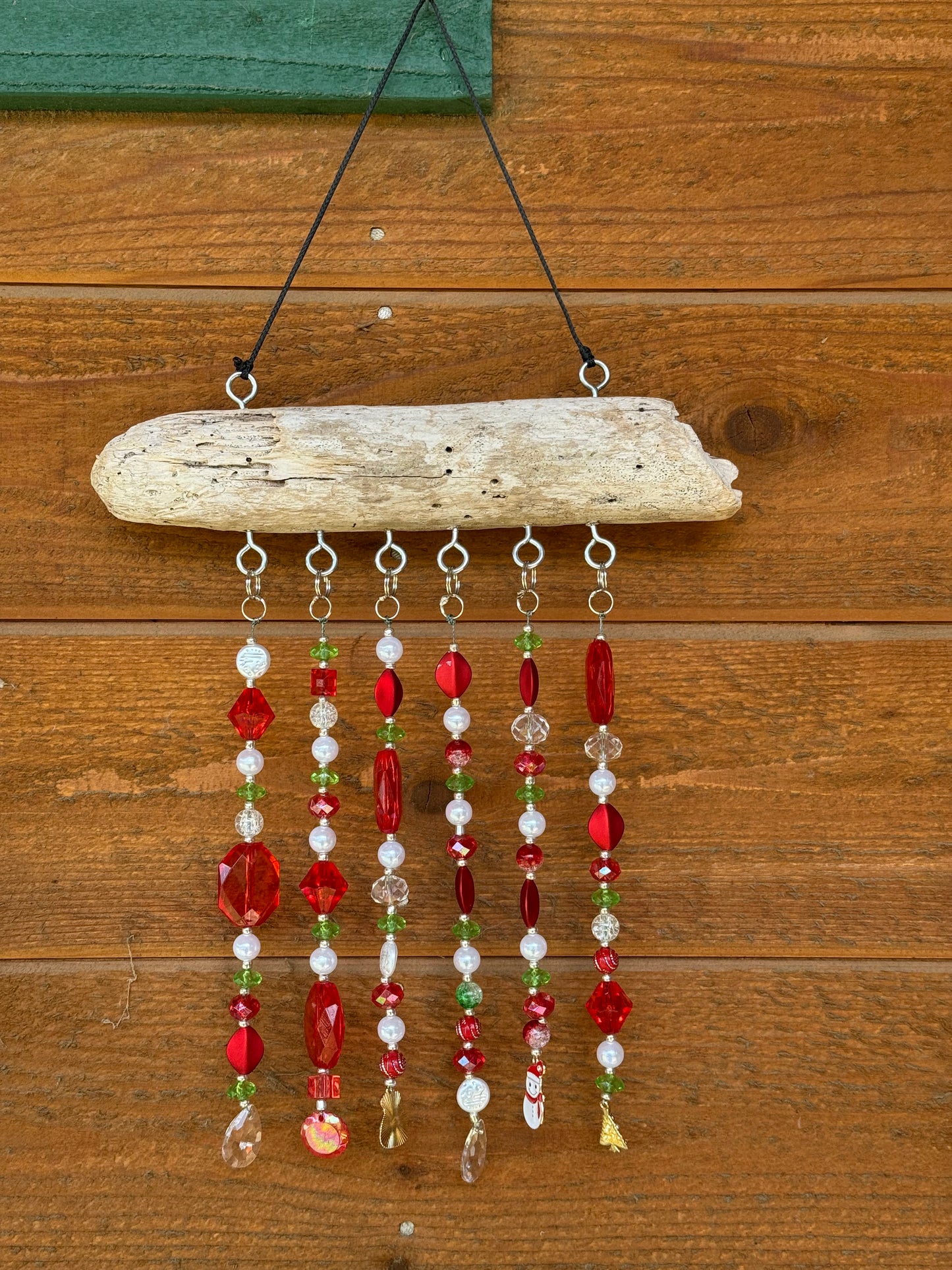 Handcrafted Christmas Driftwood Suncatcher - Red