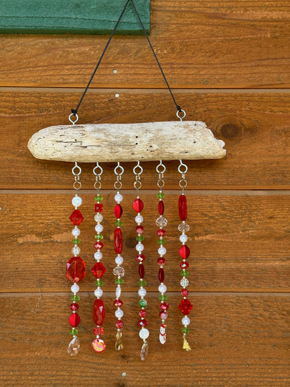 Handcrafted Christmas Driftwood Suncatcher - Red