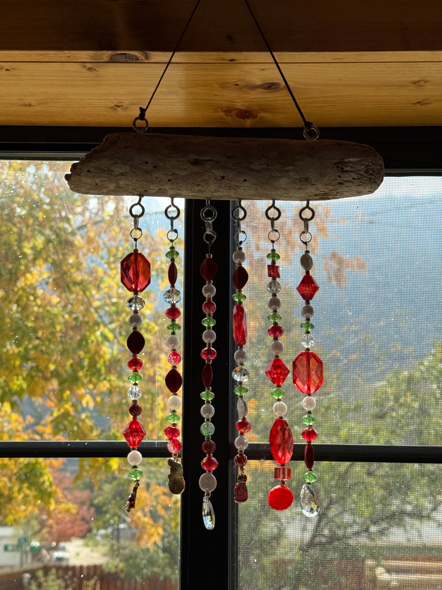 Handcrafted Christmas Driftwood Suncatcher - Red