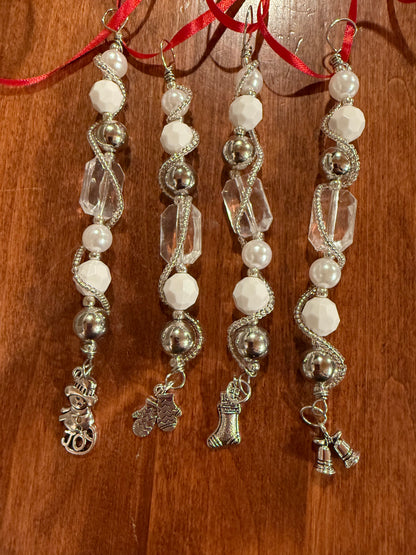 Clear - Silver Beaded Christmas Tree Ornament