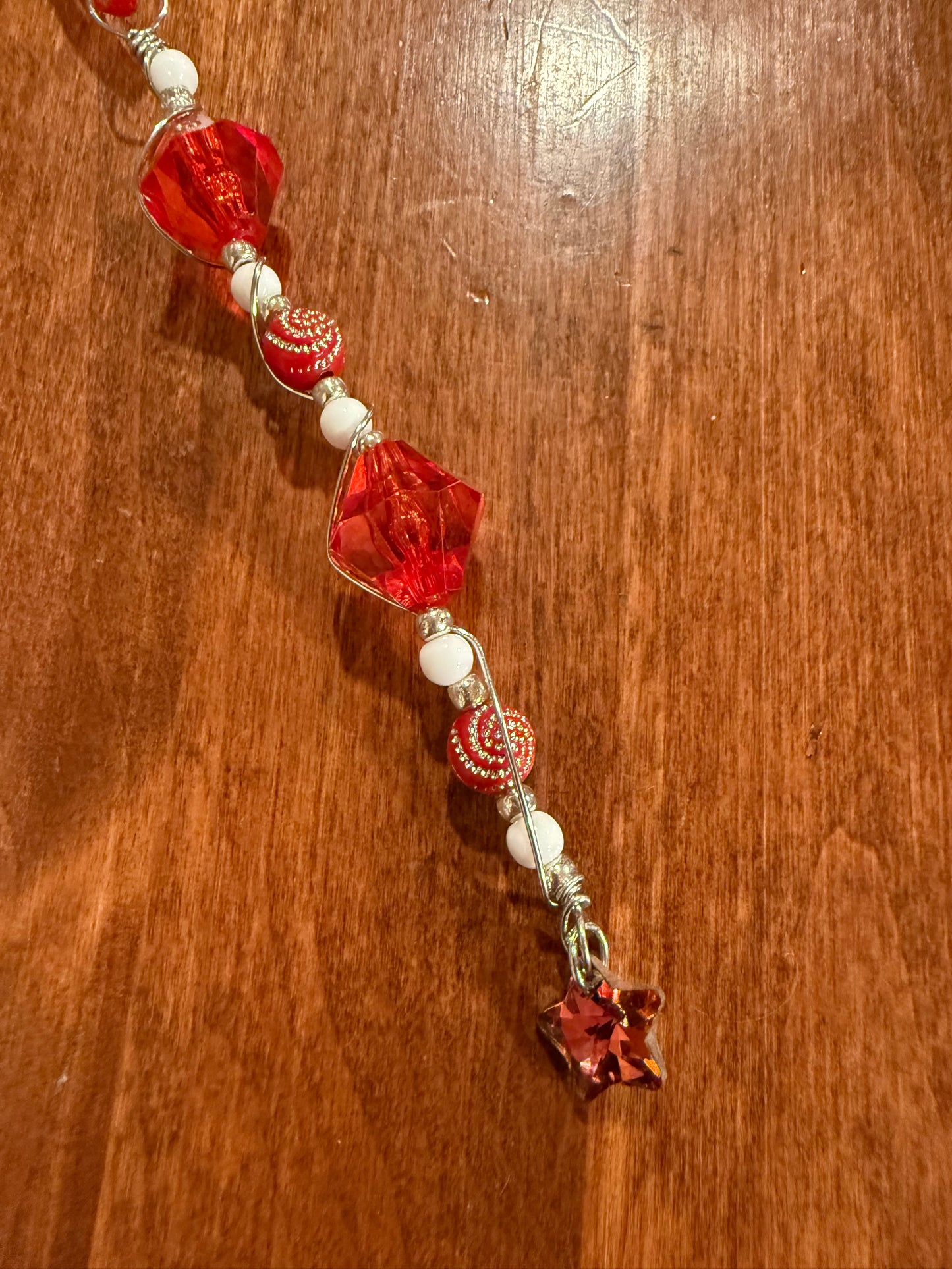 Red - White Beaded Christmas Tree Ornament