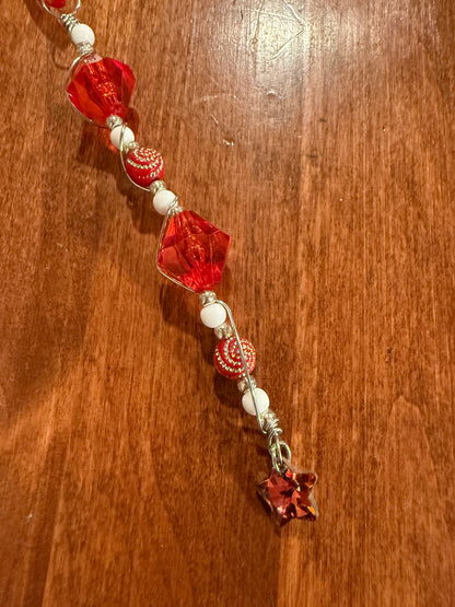 Red - White Beaded Christmas Tree Ornament