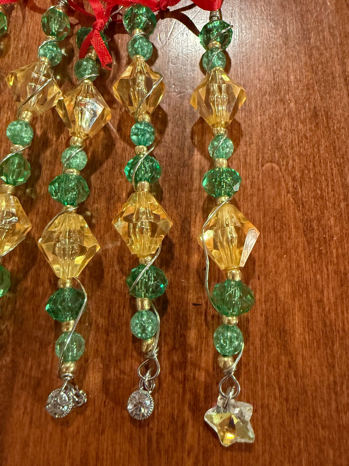 Yellow - Green - Beaded Christmas Tree Ornament
