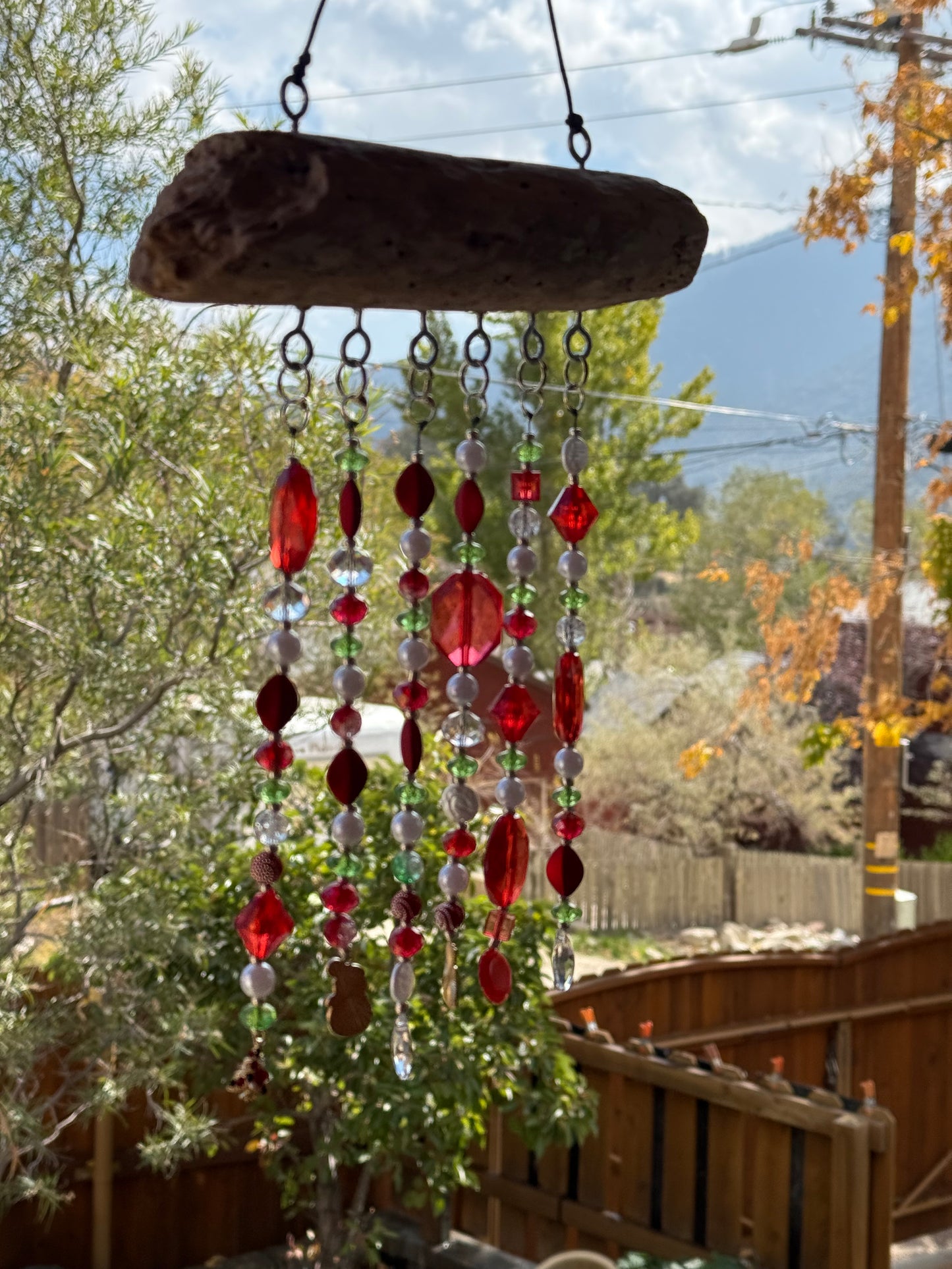 Handcrafted Christmas Driftwood Suncatcher - Red