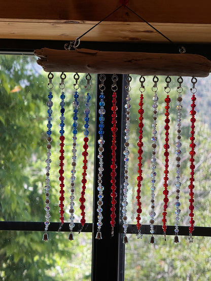 Glass Bead and Driftwood American Flag Suncatcher - medium