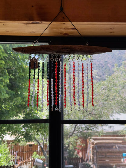 American Flag Glass Bead Driftwood Suncatcher - Medium 2