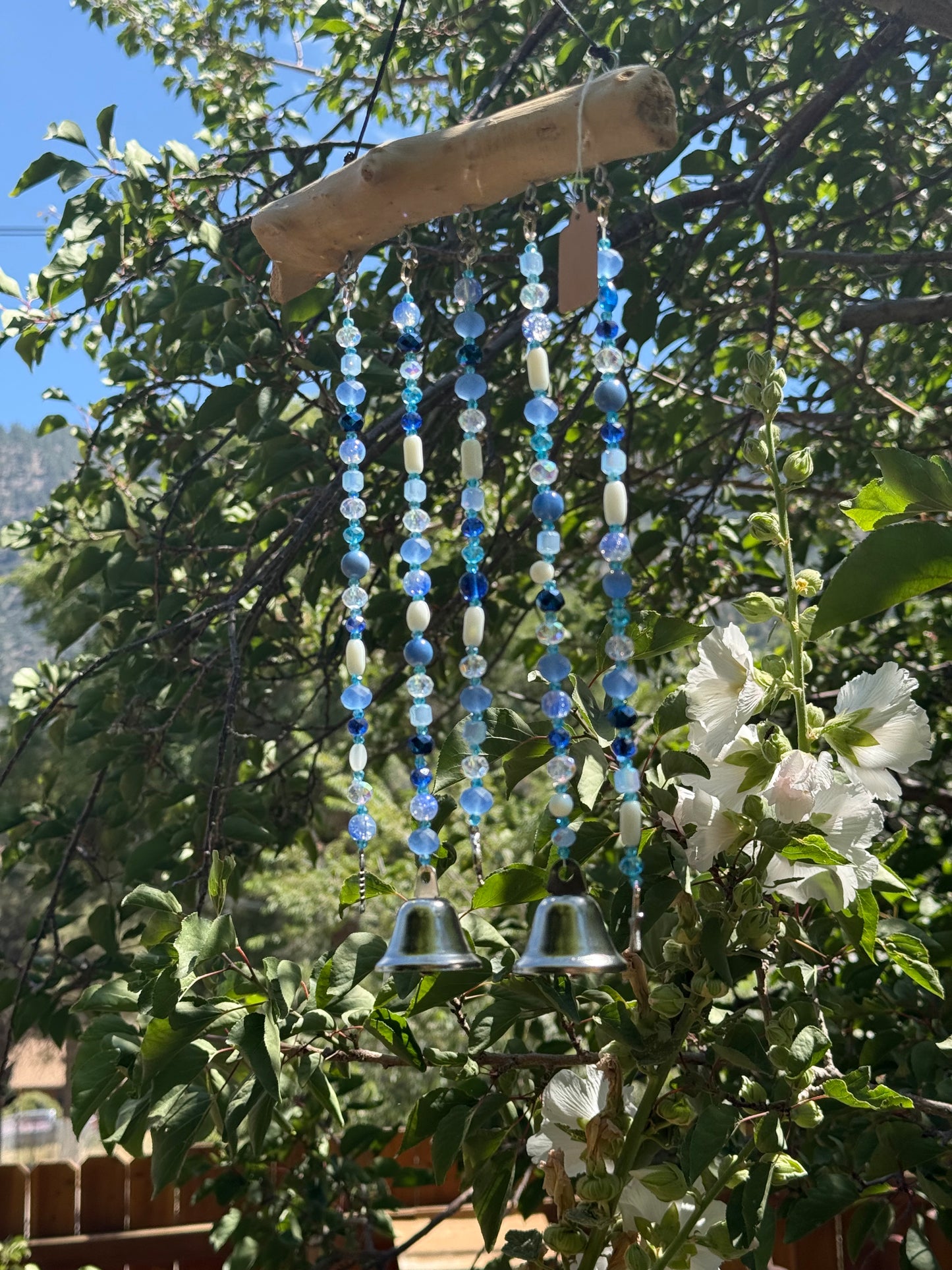 Coastal Beaded Suncatcher with Driftwood | Ocean Blue Hanging Decor
