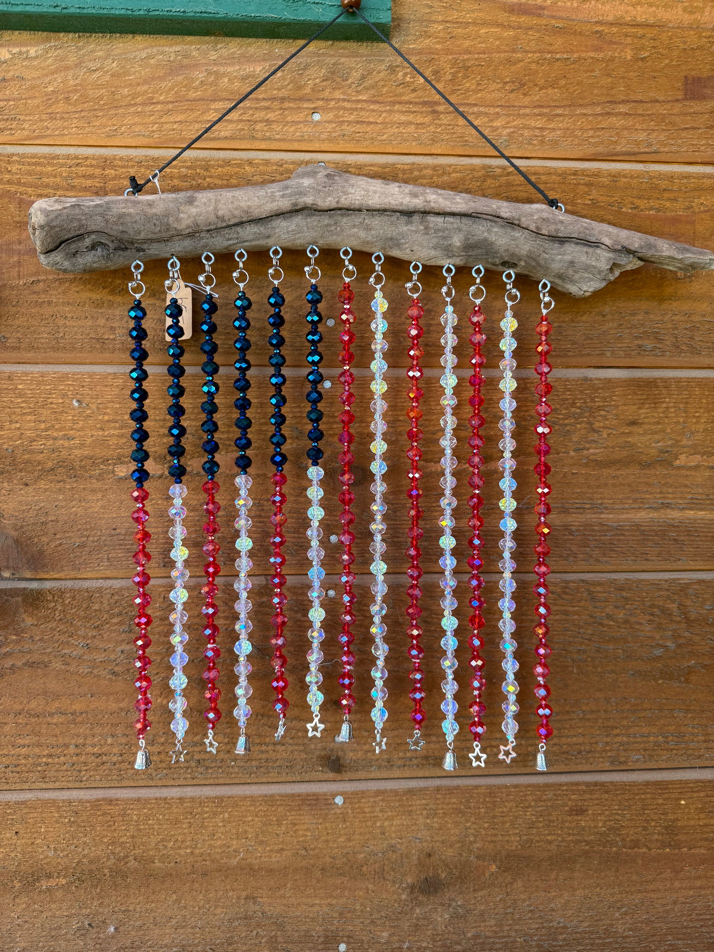 American Flag Glass Bead Driftwood Suncatcher