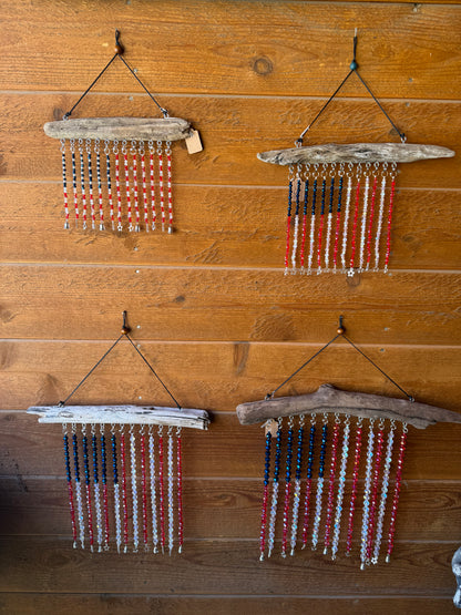 American Flag Glass Bead Driftwood Suncatcher