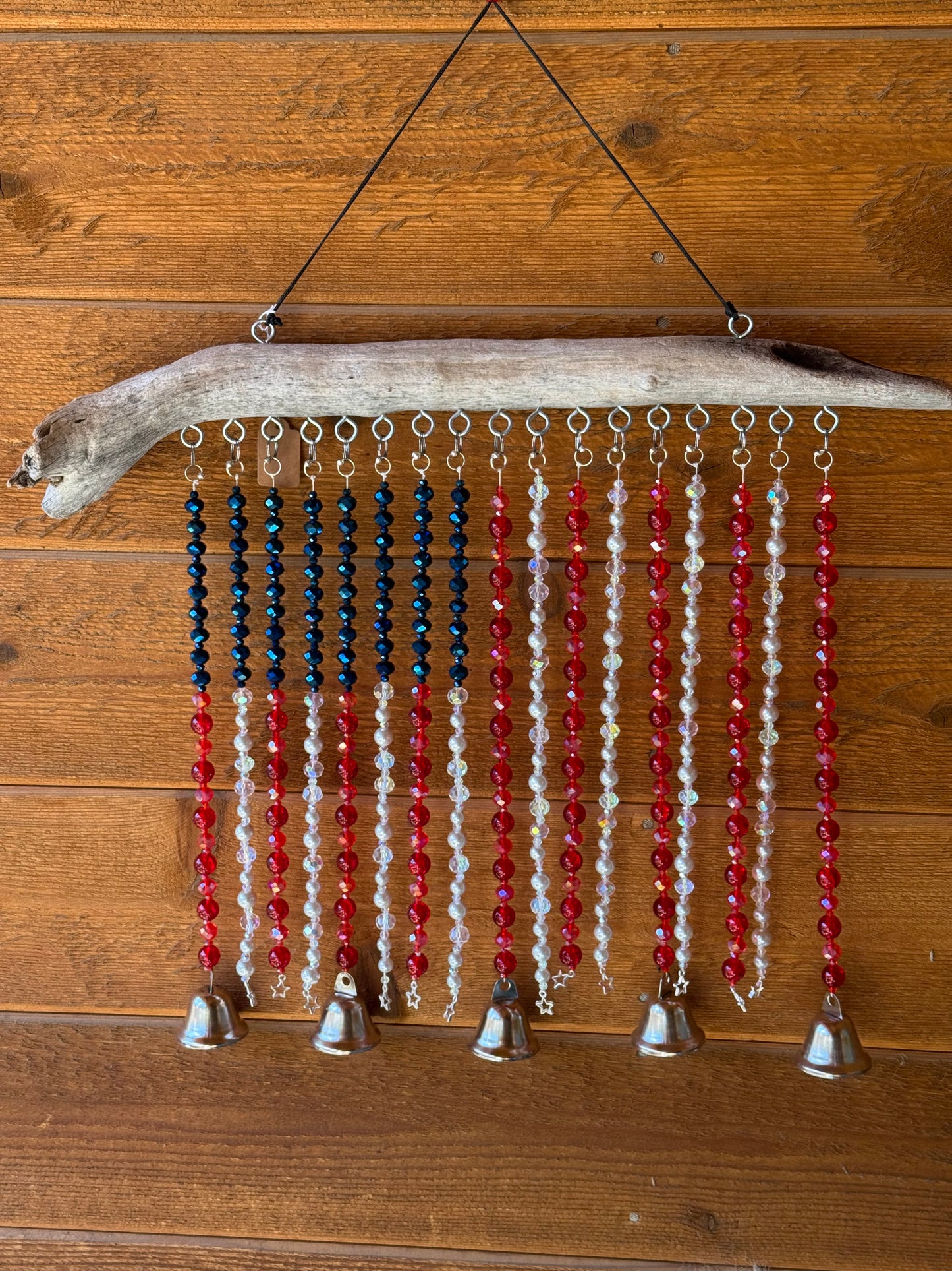 Glass Bead Driftwood American Flag Suncatcher / Wind Chime - large